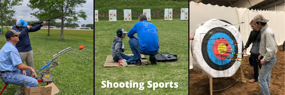 Shows different types of shooting methods involved in shooting sports.
